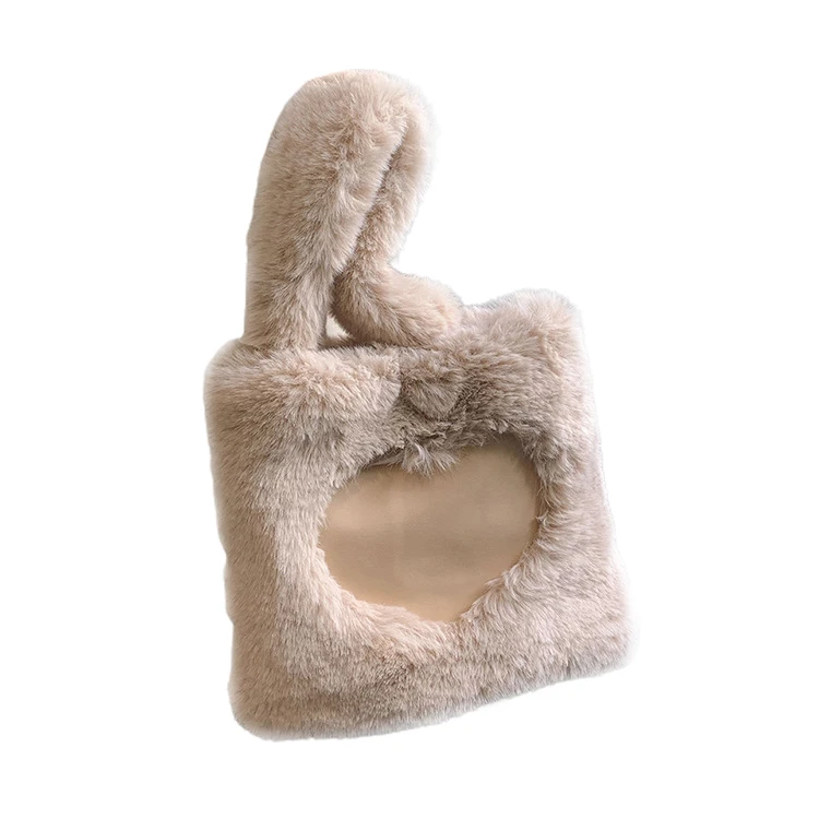 2024 new design lady one-shoulder messenger tote bags furry handbag crossbody handbags heart plush bucket shoulder bag