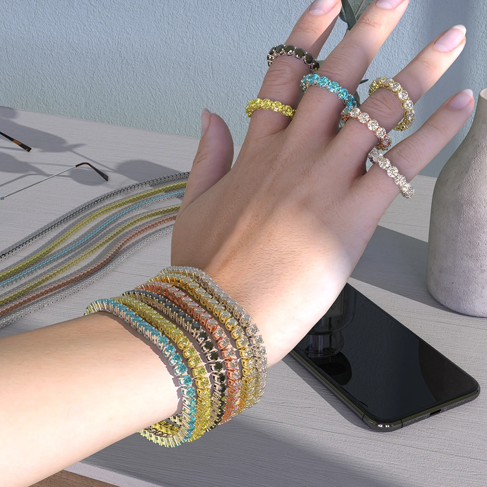 Wholesale Gorgeous Moissanite Tennis Chain Colorful Tennis Chain Moissanite Moissanite Chain