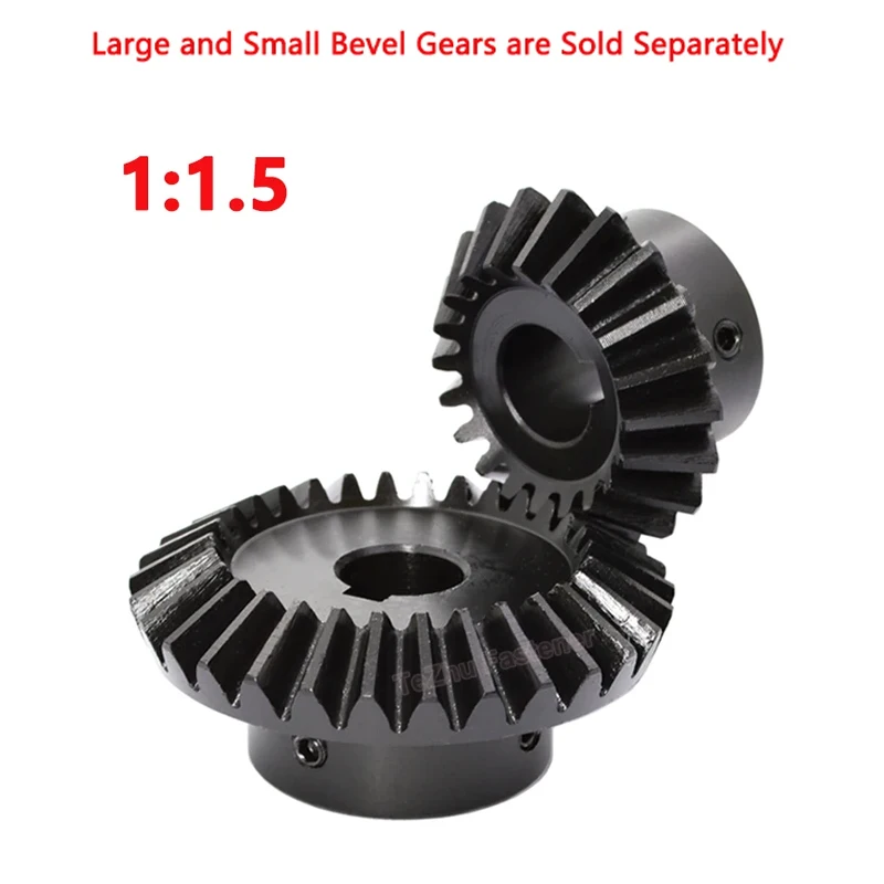 1PCS 1to1.5 Bevel Gear 1M 20T 30T Bore 6/8/10/12mm 90 Degrees Meshing Angle Steel s Screw Hole M5 45# Carbon