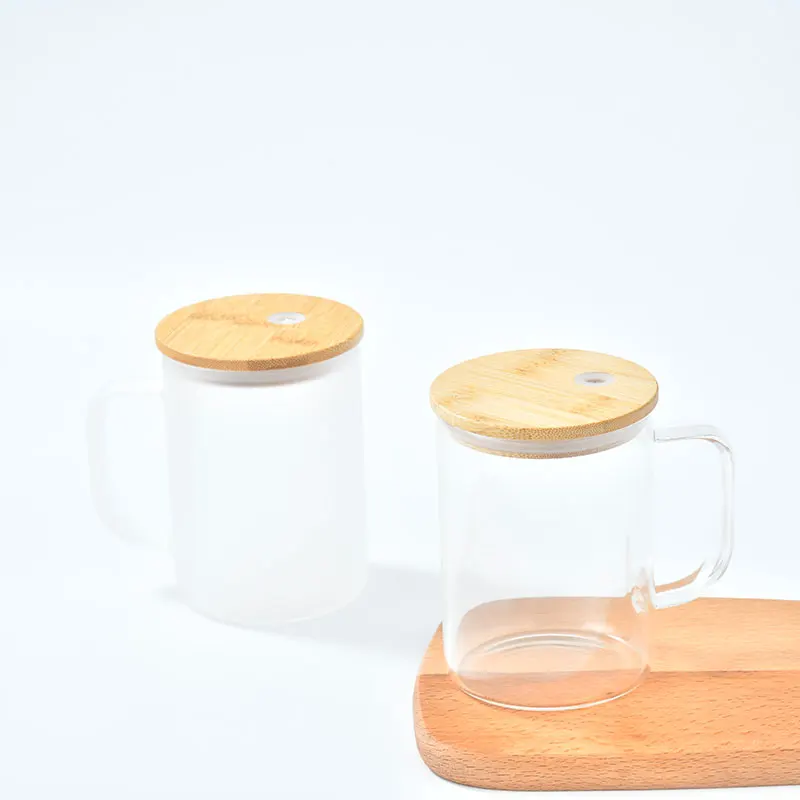 USA WAREHOUSE Frosted Glass Mug Sublimation Blanks 15oz Transparent Clear Beer Glass Mug with Handle Custom Tumbler Cups