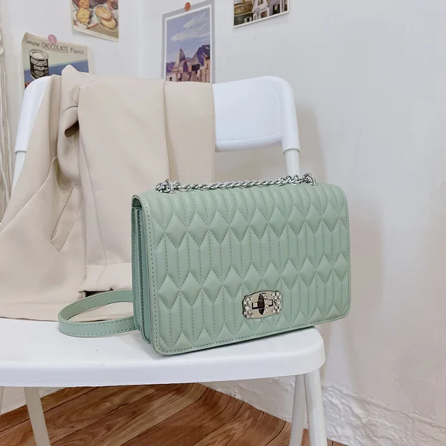 Wholesale Lady Style Soft PU leather Cross body Square Shoulder Bag Clutch Purse with Rhinestone Decoration in Handle