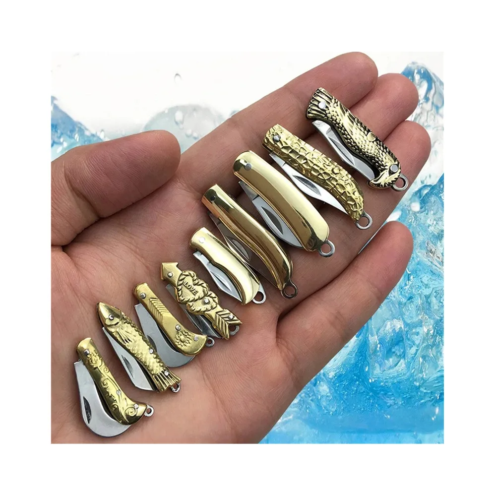 Mini Pocket Knife Folding Brass Keychain Blade Cutter Tool Gift For Camping Outdoor