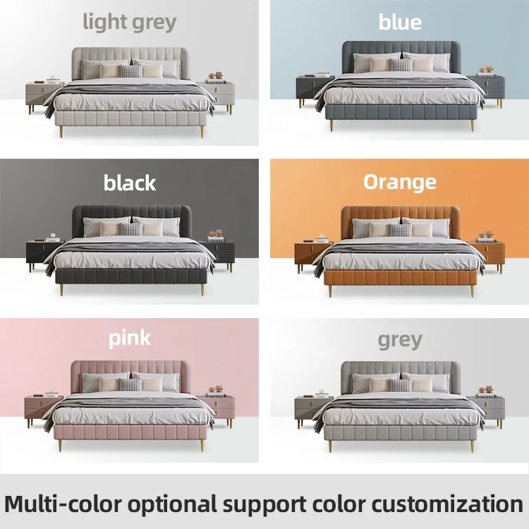 modern slat frame double full queen platform faux leather velvet fabric linen upholstered tufted king size bed with storage box