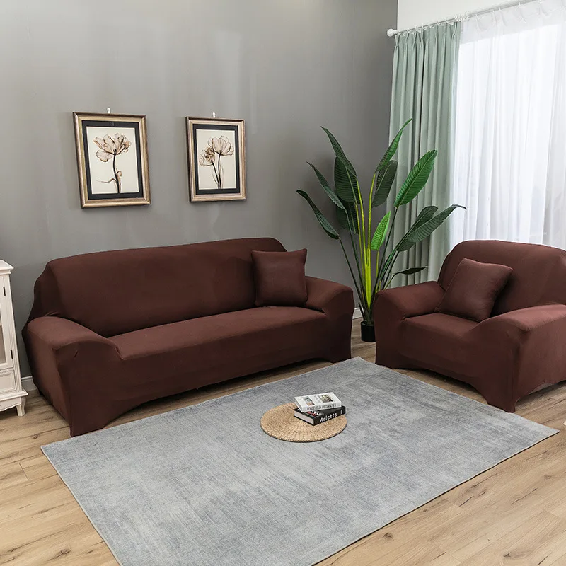 Elastic Sofa Cover Solid Color Stretch Fabric Fitted Protector stretchable for Living Room