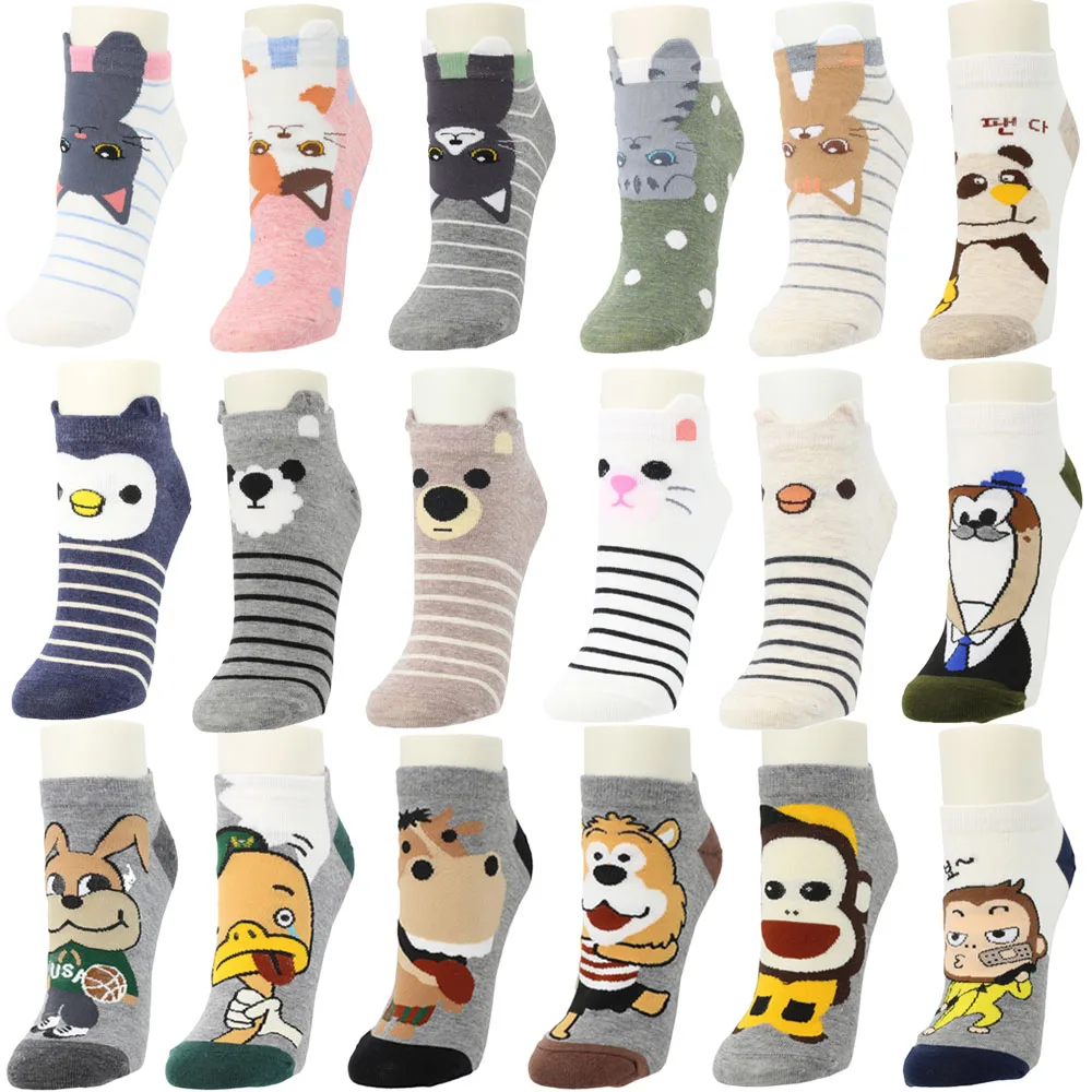 
Spring Autumn Summer Women Boat Socks Cute Cartoon Pattern Design Low Cut Female Cotton Socks Animal Design Short Sock 