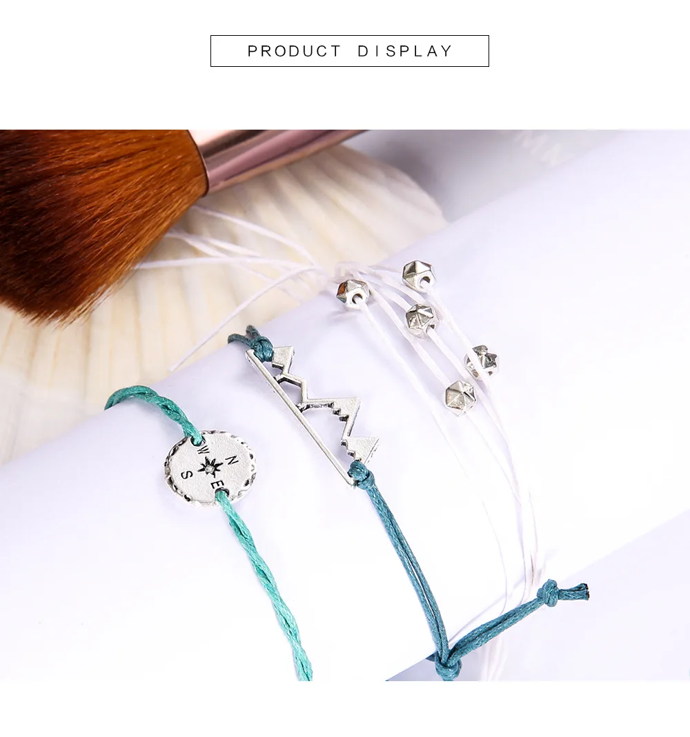3PCS A Set Handmade Multi-layer Rope Braided Adjustable Custom Color Hand Woven Dainty Mountain Compass Charm Bracelets Women