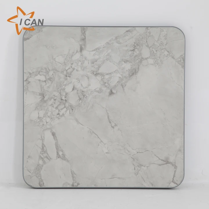 Custom Square White Stone Top Terrace Dining Table Aluminium Patio Furniture Garden Restaurant Outdoor Table