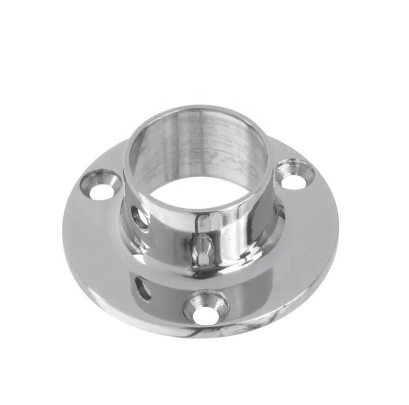 Stainless Steel 304 Chrome Polished Pipe Mount Flange For Round Handrail Stair Part Wall Flange
