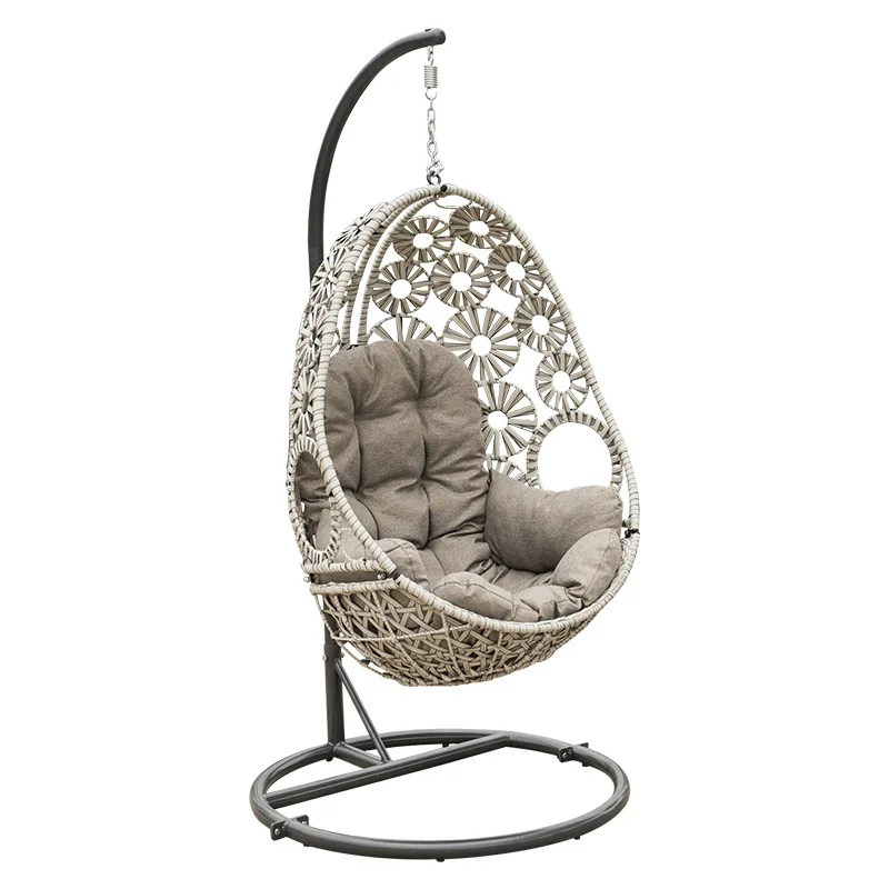 Factory custom outdoor flower design steel PE wicker hanging chair