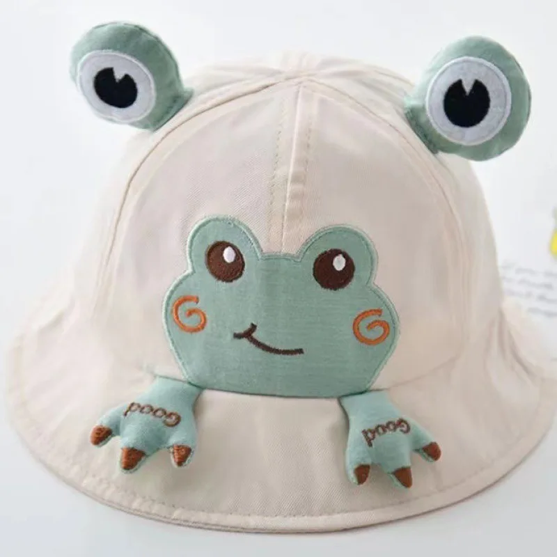 MOTE-GS093 Children Summer Thin Leisure Mesh Fisherman Hat Cute Frog Big Eyes Breathable Boys and Girls Baby Pot Hat