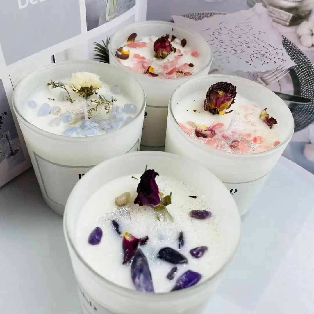 private label gemstone soy wax healing magical witch candle with crystals