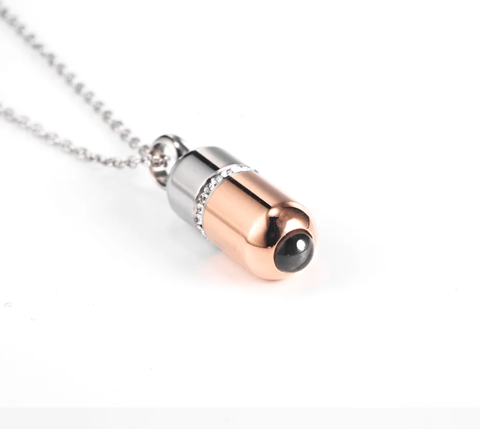 Stainless Steel Gold Crystal Capsule Locket Cremation Urn Pendant Necklace Pill Case Perfume Pendant Keepsake Jewelry For Ash