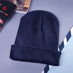 Wholesale Cheap Custom Cuffed Knit Hats Thick Melon Cap Wool Beanie Knitted Hat Winter Warm Pure Color Keeping Warm Plush Unisex