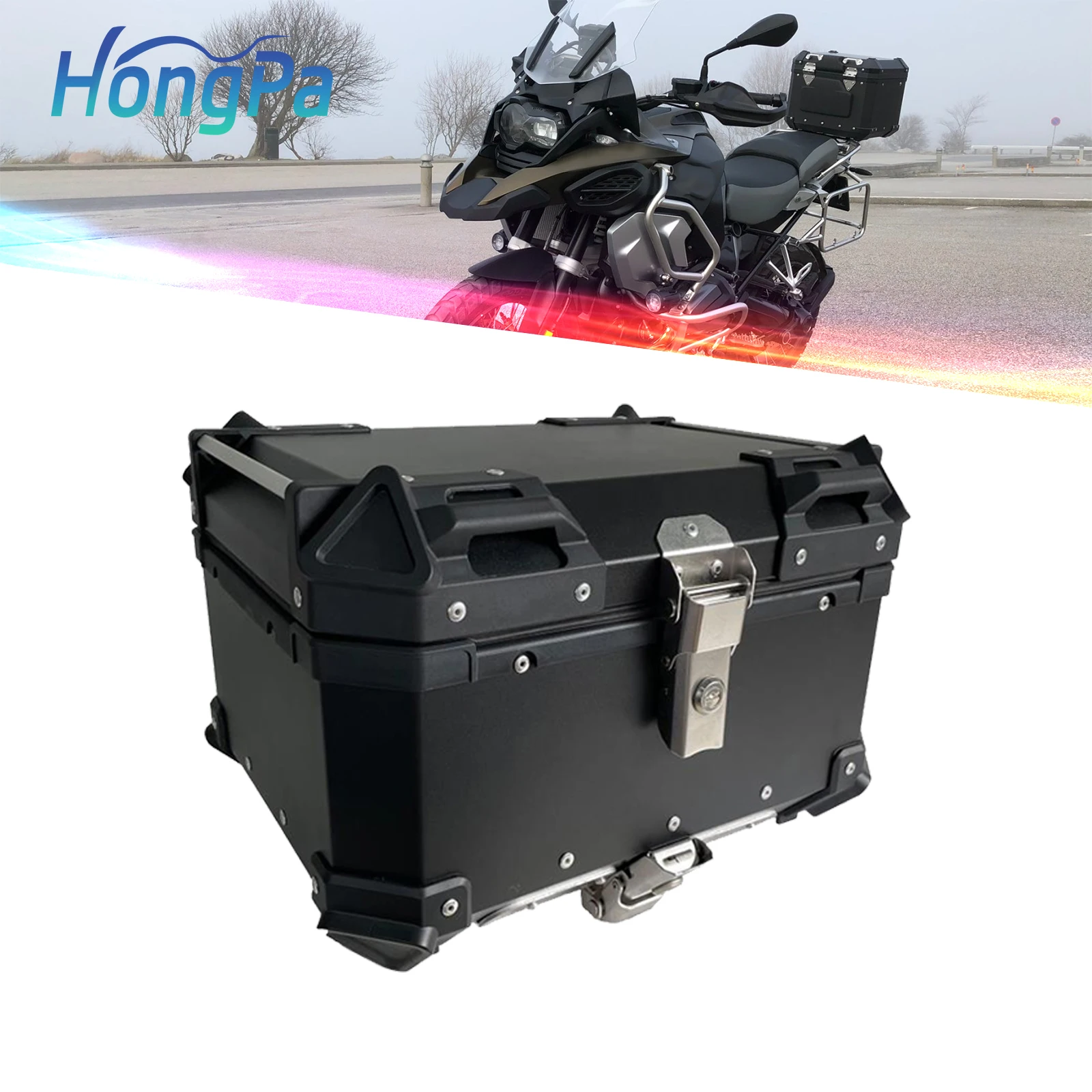 Universal 35L Black/Sliver Aluminum Motorcycle Top Case Tail Boxes Motorbike Top Box