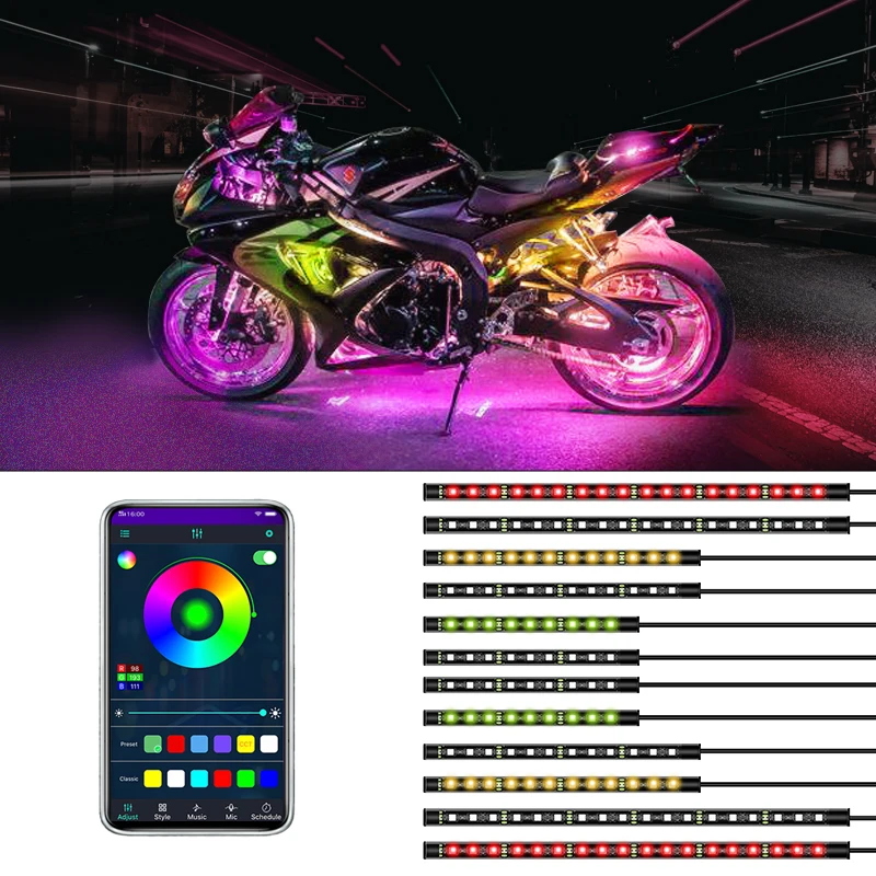 Light atmosphere RGB Motorcycle cassis light one to eight with App control Led strip light