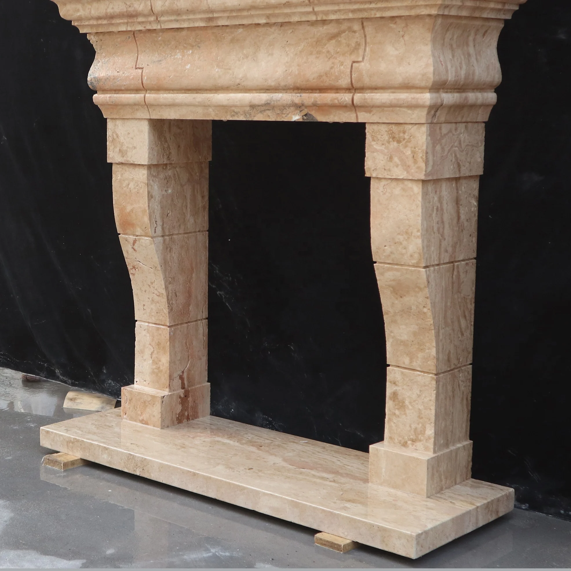 Factory direct supply whole sale old world design travertine stone fireplace mantel