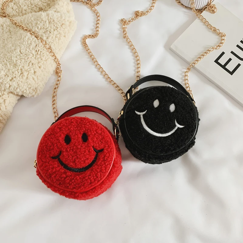 Cartoon Mini Cute Plush Smiley Pattern One-shoulder Messenger Bag Fashion Kids Designer Handbags Crossbody Bag for Toddler Girl