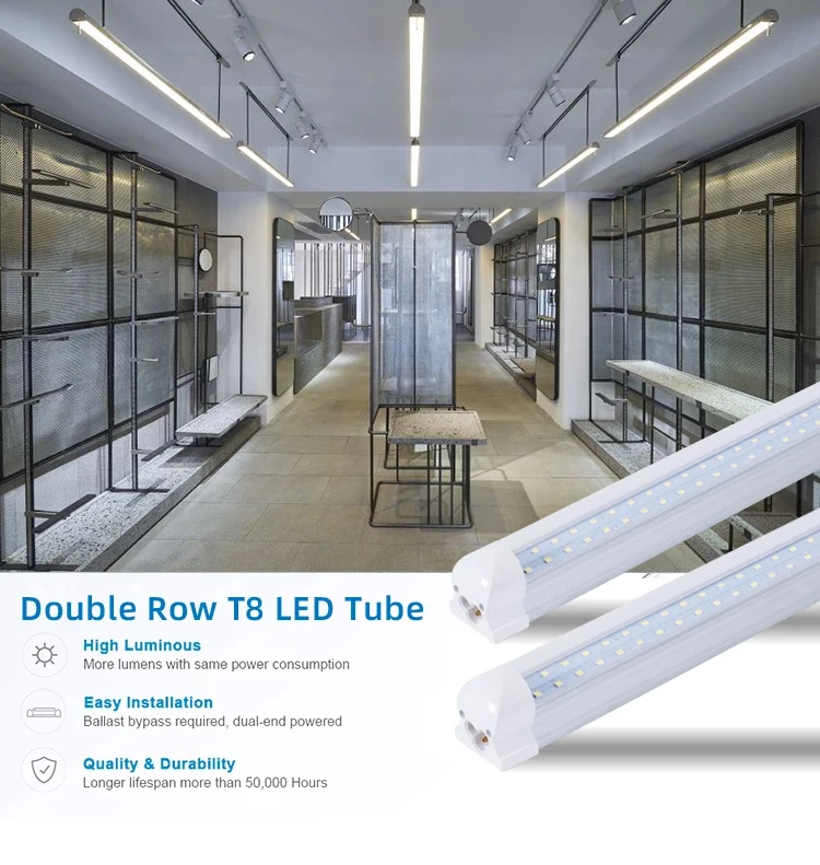 
OEM ODM ETL DLC CE ROSH Clear Cover 4ft 5ft 6ft 8ft t8 double row integrated led tube light 