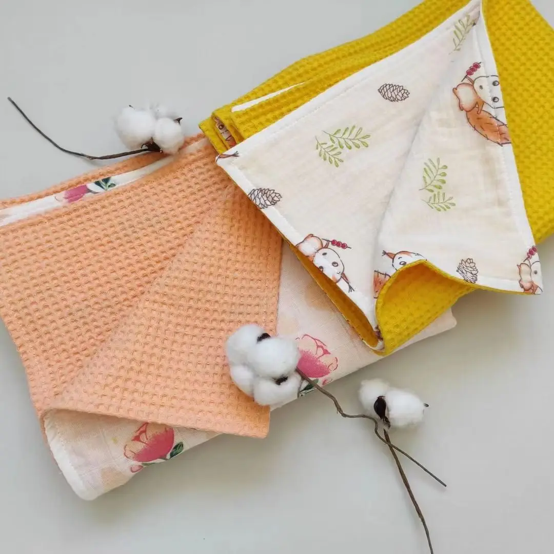 Newborn Waffle Throw Receiving Blanket 100 Cotton Soft Stroller Sleep Cover Cartoon Beanie Infant Bedding Baby White Bedding Set