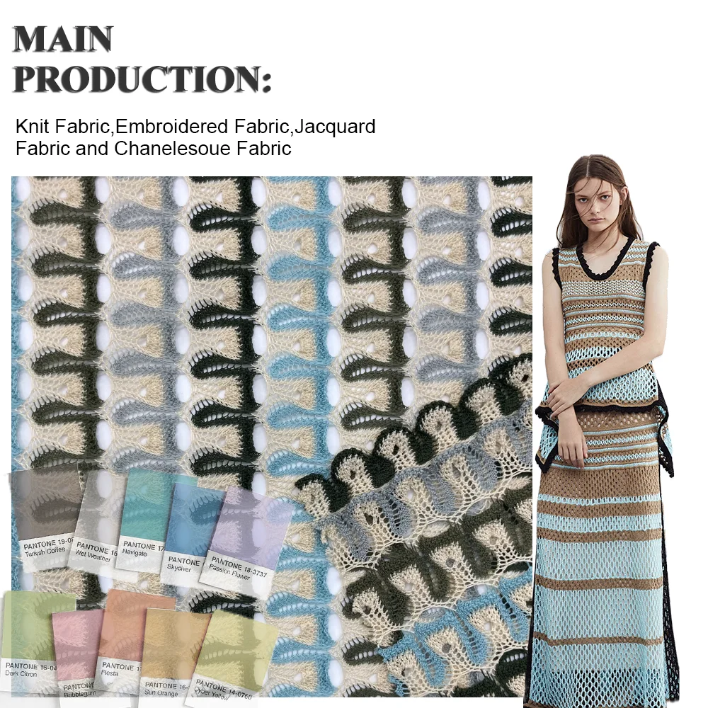 Thin lace warp knitted color woven jacquard fabric for shawl swimsuit