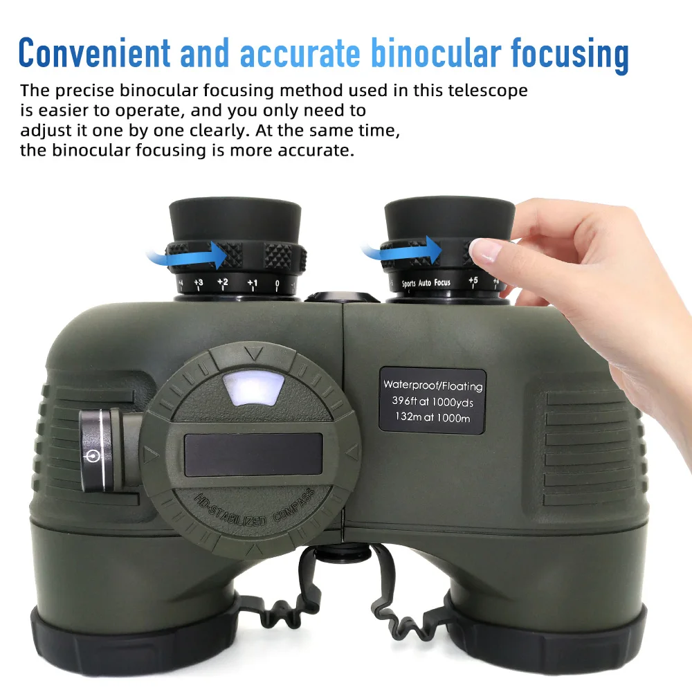 SECOZOOM 7X50 10X50  Binoculars Waterproof with Internal Rangefinder & Compass