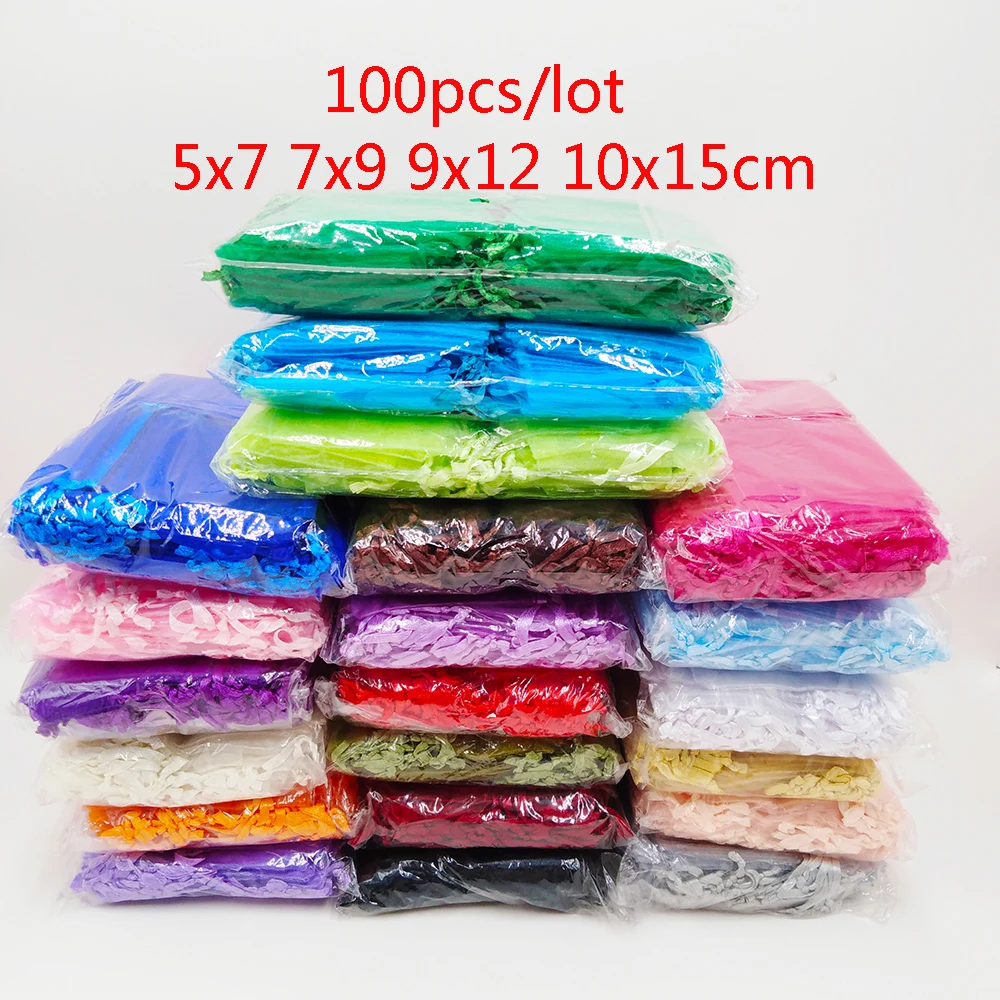 Best Seller 25 Colors 100PCS/Pack Mini Size 5x7cm Premium Quality Sheer Organza Packaging Bag Organza Favor Bag