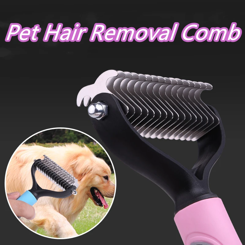 Free sample Amazon supplier Pet Grooming Wide Brush Double Sided Shedding Dematting Undercoat Rake Dog Hair Comb
