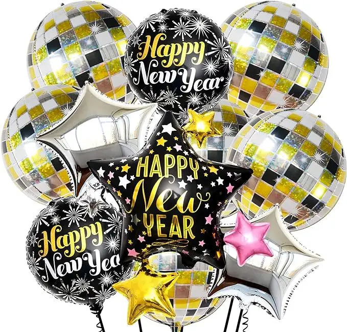 2025 Happy New Year Foil Balloon  Party  Banner Decorations Kit   22inch 4d  Balloon Shinny Star Balloon Party Supply