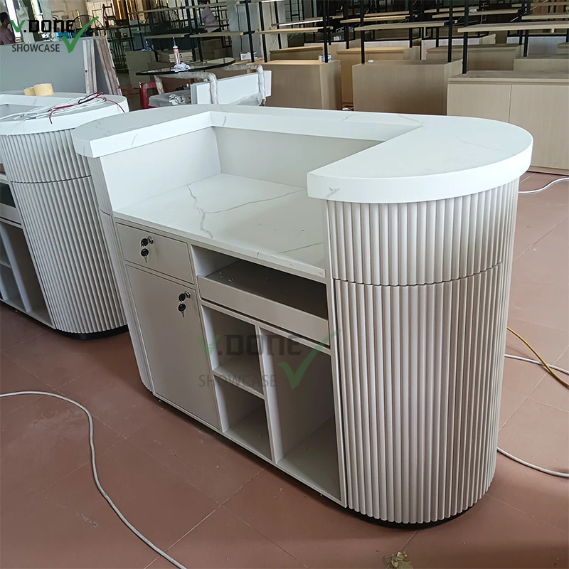 Best Selling Curved Luxury Front Desk White Modern Spa Reception Desk Counter For  Front Table reception Desk Beauty Salon