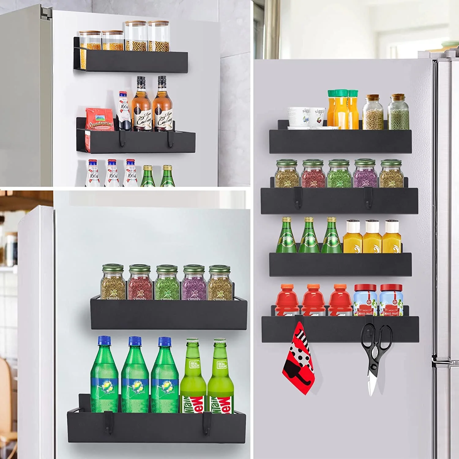 Drill Free Strong Magnetic Storage Organizer Shelf 4 Pack Moveable Fridge Magnetic Spice Rack for Refrigerator