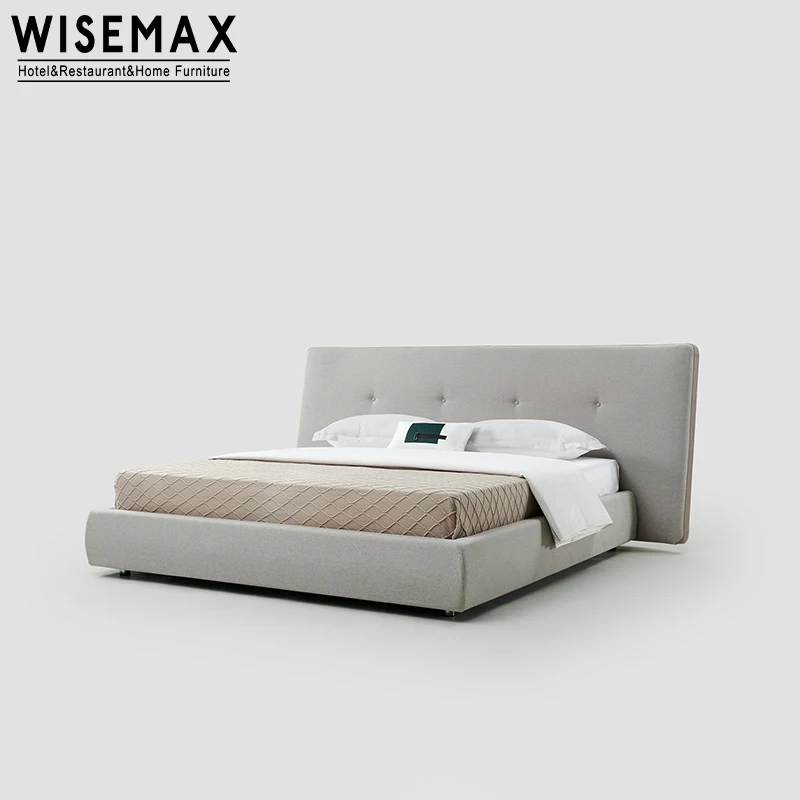 WISEMAX FURNITURE Luxury bedroom furniture king size bed hotel bedroom high headboard bed modern Italian luxury fabric bed frame