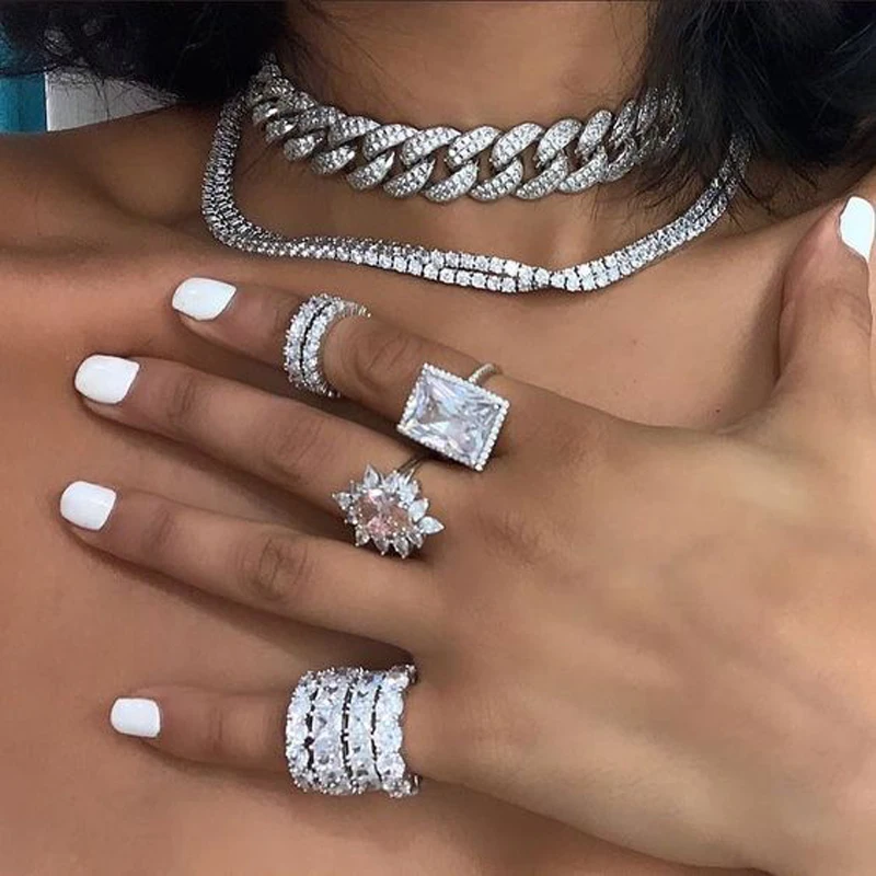 princess cut big pink cz ring for women wedding engagement design fashion jewelry