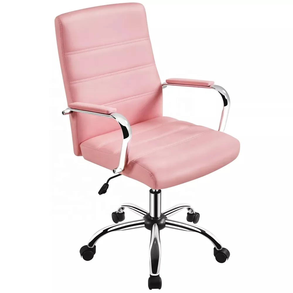 Mid-Back Office Furniture Computer Desk Chair with Armrest Swivel  Adjustable Ergonomics Leather Office Chair