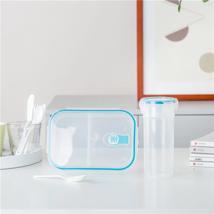 
Eco-friendly school children used transparent plastic tiffin food lunch box with water bottle 