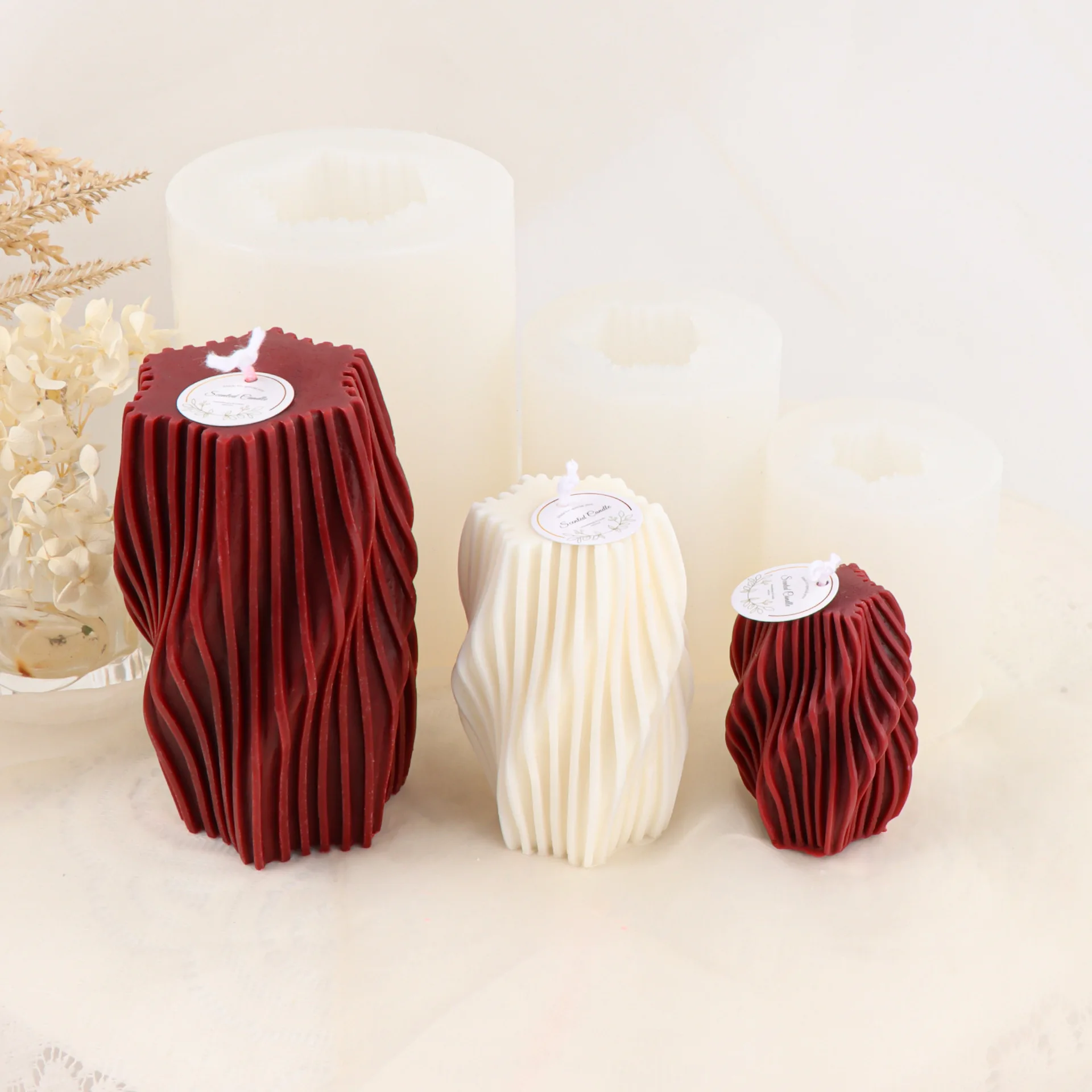 DIY 3D Twisted Striped Post Silicone Candle Mold Hexagon Geometric Wave Soap Gypsum Ice Cube Mould Party Decor Gifts Making Tool