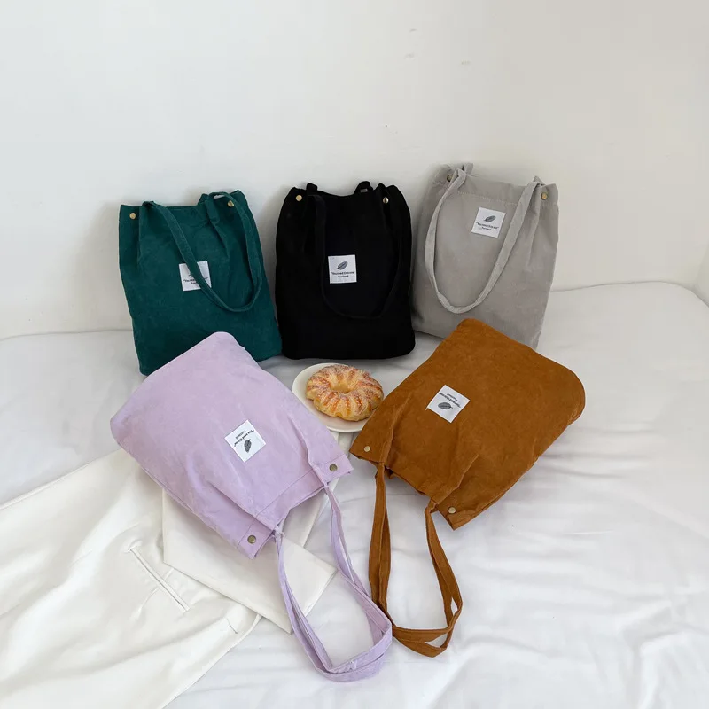 Good Quality Reusable Corduroy Tote Bags Fabric Canvas Cotton Shopping Tote Bag With Custom Printed Logo