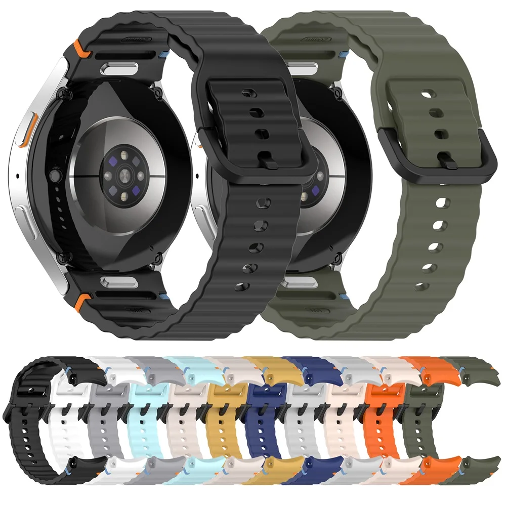 Quick Fit Silicone Wavy pattern Band For Samsung Watch5/6/7 Push button silicone strap For Galaxy Watch5 pro silicone Watchband
