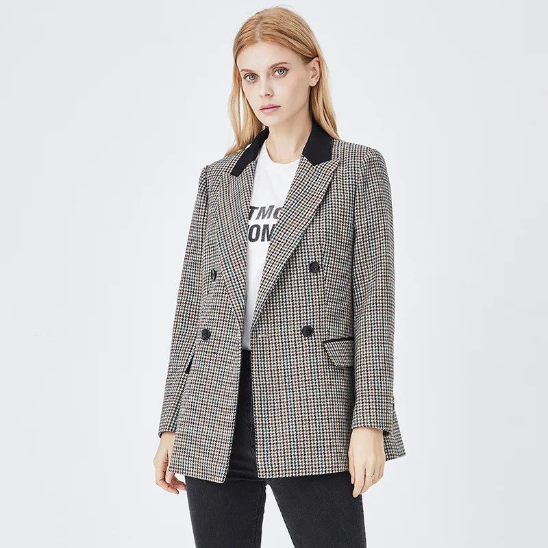 Women Formal Regular Fit High Quality  Double Breasted Jacket Button Wool  Blazer  Ladies Suit