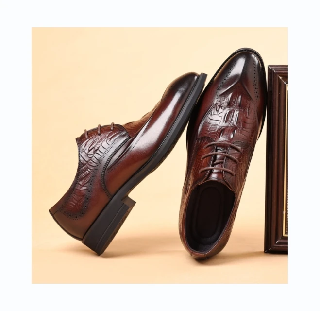 High-end leather cowhide formal gentleman comfortable soft sole abrasion resistant alligator print dress shoes