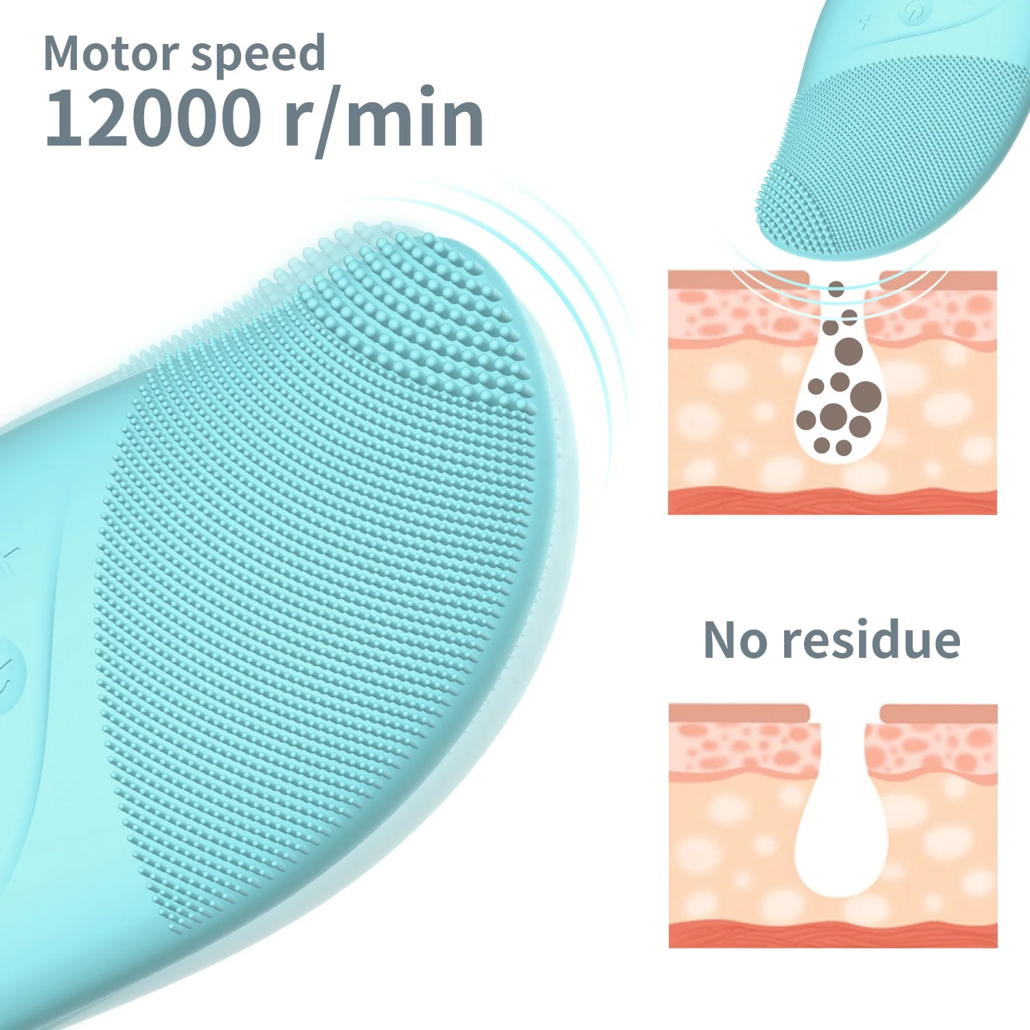 Силиконовая звуковая щетка Phenitech для чистки лица с 100% водонепроницаемой мягкой