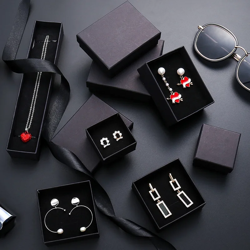 Black Jewelry Packaging Box  Kraft Paper Ring Earrings Bracelet Necklace Jewelry Box