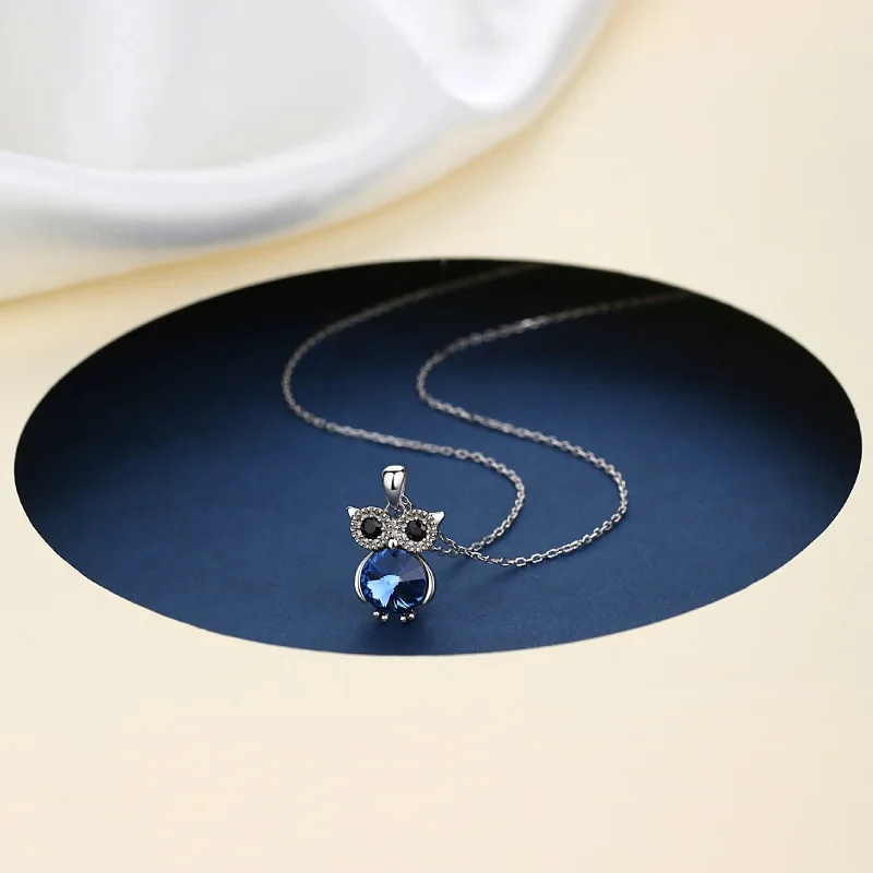 Fine Jewelry 925 Silver Jewelry Crystal Necklaces And Earings Owl Pendant Necklaces Jewelry Sets