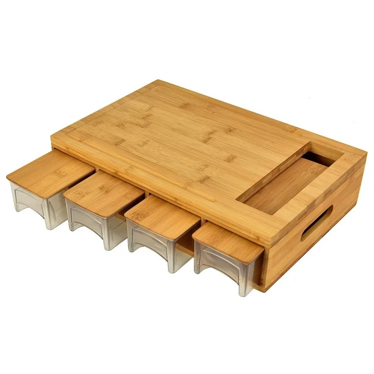 2022 New Design Kitchen Extensible Durable Bamboo Cutting and Chopping Boards with 4 plastic Sealable Containers