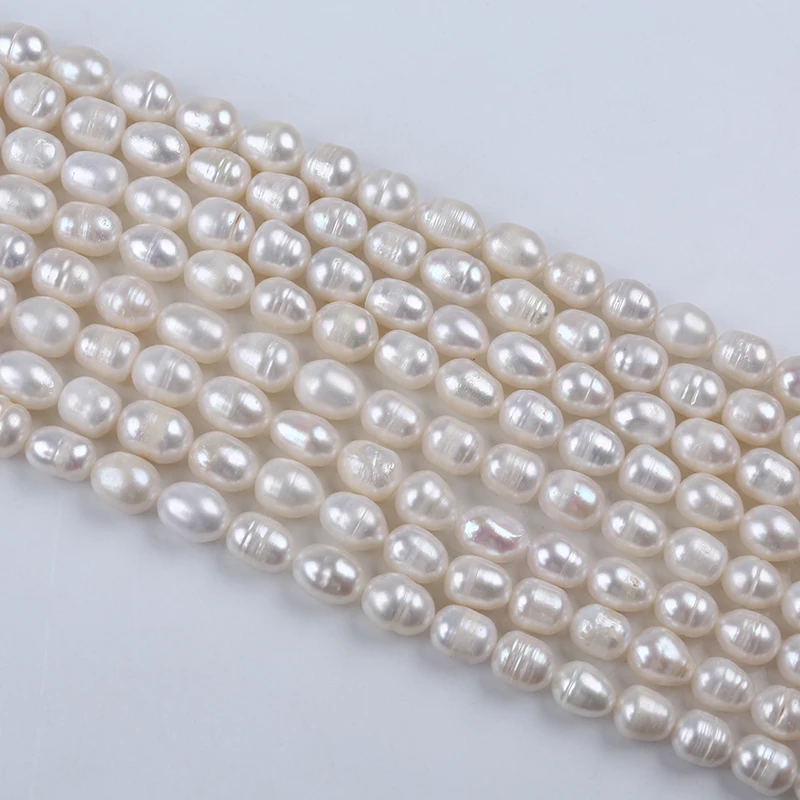 Hot Sale Natural Pearls White 8-9mm Rice Pearls Freshwater Pearl Strings Wholesale