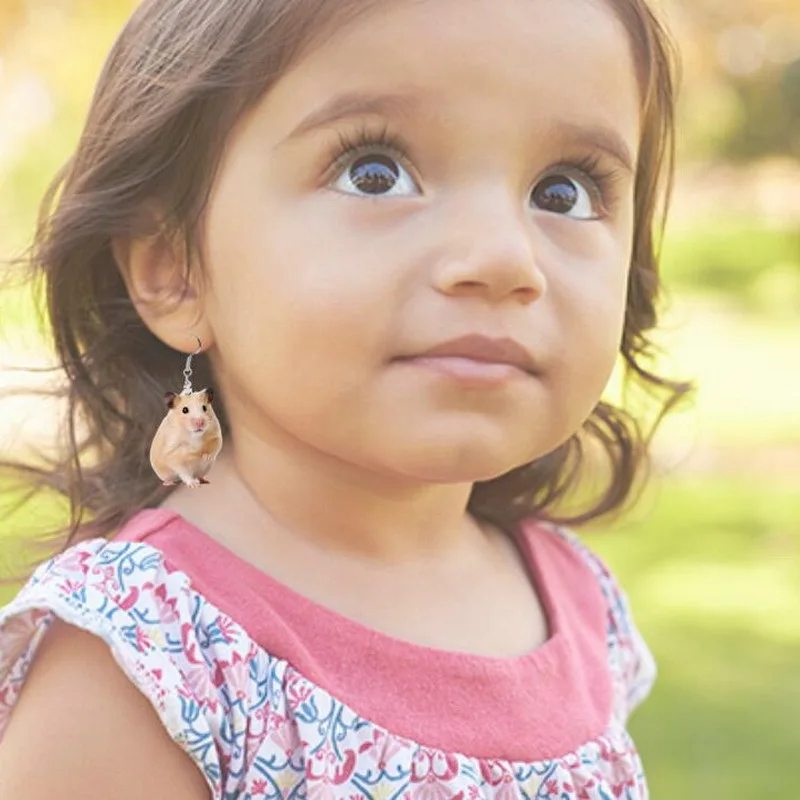 Mixed Lot Wholesale Women Girls Acrylic Rooster Cow Pig Hedgehog Squirrel Rabbit Cat Puppy Printed Animal Design Funny Earrings