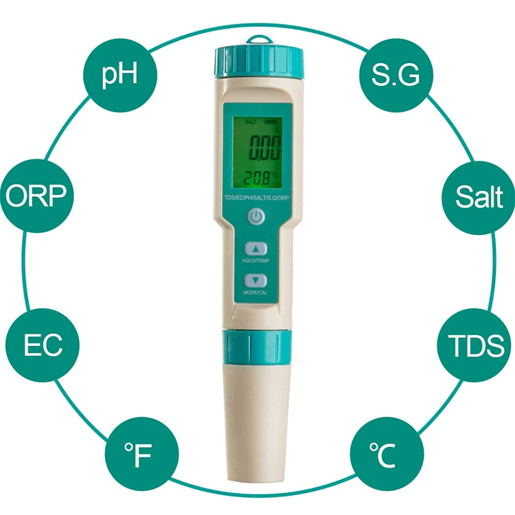 Digital portable 7 in 1 pH orp salinity TDS/EC/TEMP Meter Multi functional water quality tester