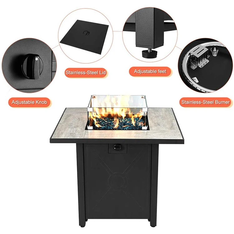 Square Fire Pit Table Outdoor Propane Fire Pit Gas Stainless Steel Tabletop Fire Pit