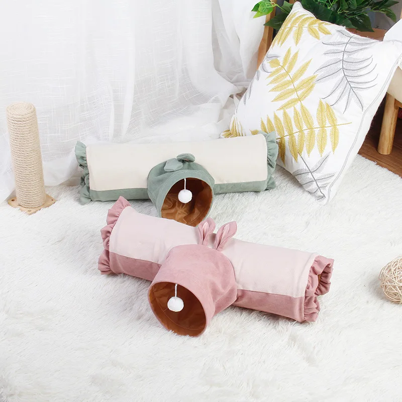Fashion New Design T Shape Bunny Tube Toy 3 Way Collapsible Hideaway Tunnel Pet Toy