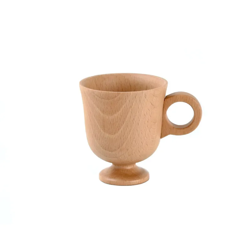 Wholesale Custom 350ml Handmade Wood Tea Cup Portable Reusable Natural Wooden Coffee Mug with Handle