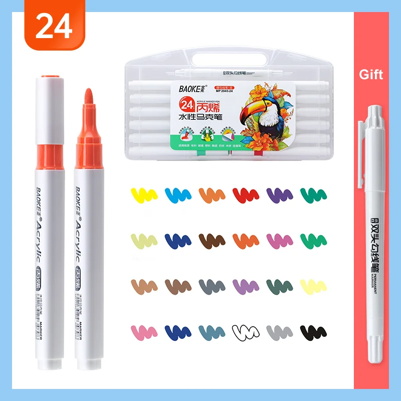 12/24/36/48 Color Set Acrylic Marker set water based ink with 1 CD marker permanent art Acrylic Marker pen set